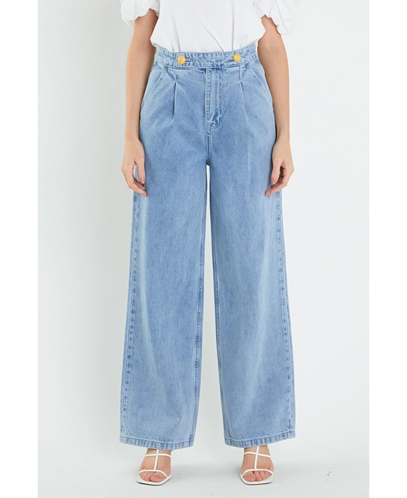 English Factory Women's High-Waisted Button Detail Jeans