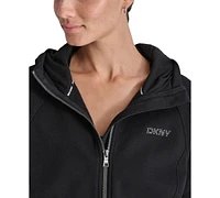 Dkny Women's Stud Logo Hooded Zip-Front Fleece Sweatshirt