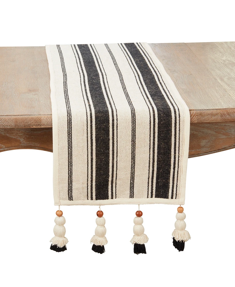 Saro Lifestyle Wood Bead Tassel Trimmed Stripe Table Runner, 13"x72"