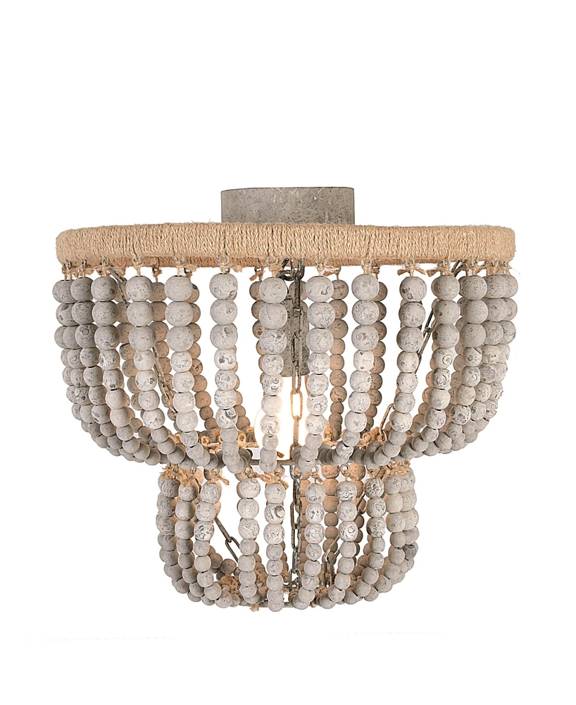 Storied Home 2-Tier Draped Wood Bead Semi-Flush Mount Chandelier Distressed Grey