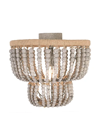 Storied Home 2-Tier Draped Wood Bead Semi-Flush Mount Chandelier Distressed Grey