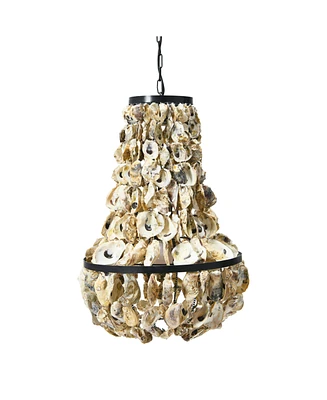 Storied Home Metal and Draped Oyster Shell Chandelier Black and Natural