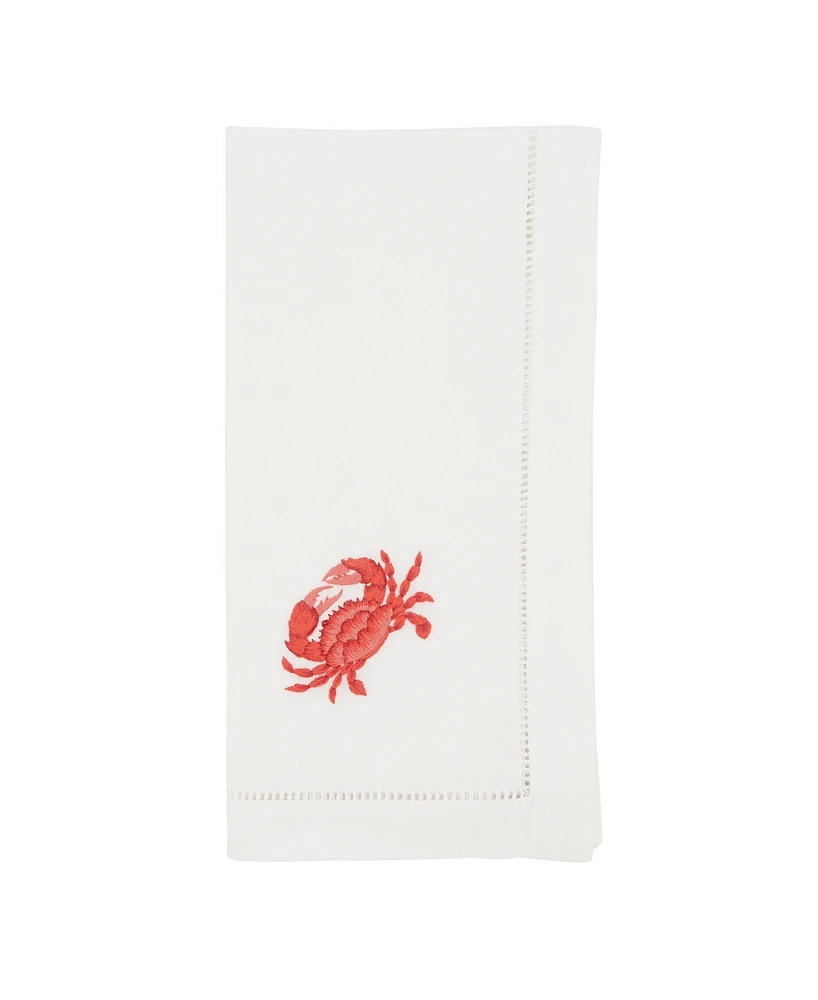 Saro Lifestyle Ocean Treasures Embroidered Crab Napkin Set of 6, 20"x20"