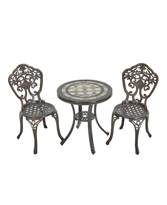 Mondawe Momdawe 3-Piece Waterproof Cast Aluminum Bistro Table and Chairs Set