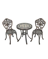 Mondawe Momdawe 3-Piece Waterproof Cast Aluminum Bistro Table and Chairs Set