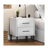 vidaXL Bedside Cabinet with Metal Legs White Solid Wood Pine Oslo