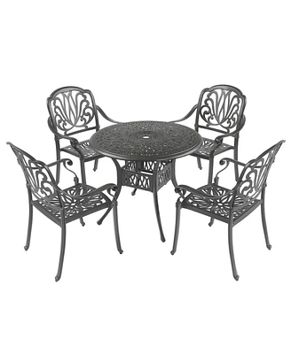 Simplie Fun 5 Pieces Outdoor Dining Table Set with Umbrella Hole