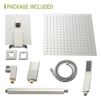 16" Rain Shower Head Systems With Waterfall Tub Spout, Brushed Nickel, Ceiling Mounted Shower