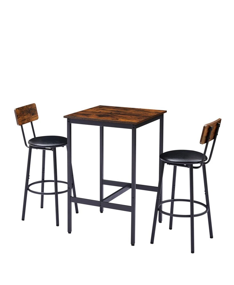 Simplie Fun Rustic Brown Bar Table Set with 2 Stools, 23.62" W X 23.62" D X 35.43"