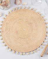 Saro Lifestyle Seaside Splendor Shell Rattan Placemat Set of 4,15"x15"