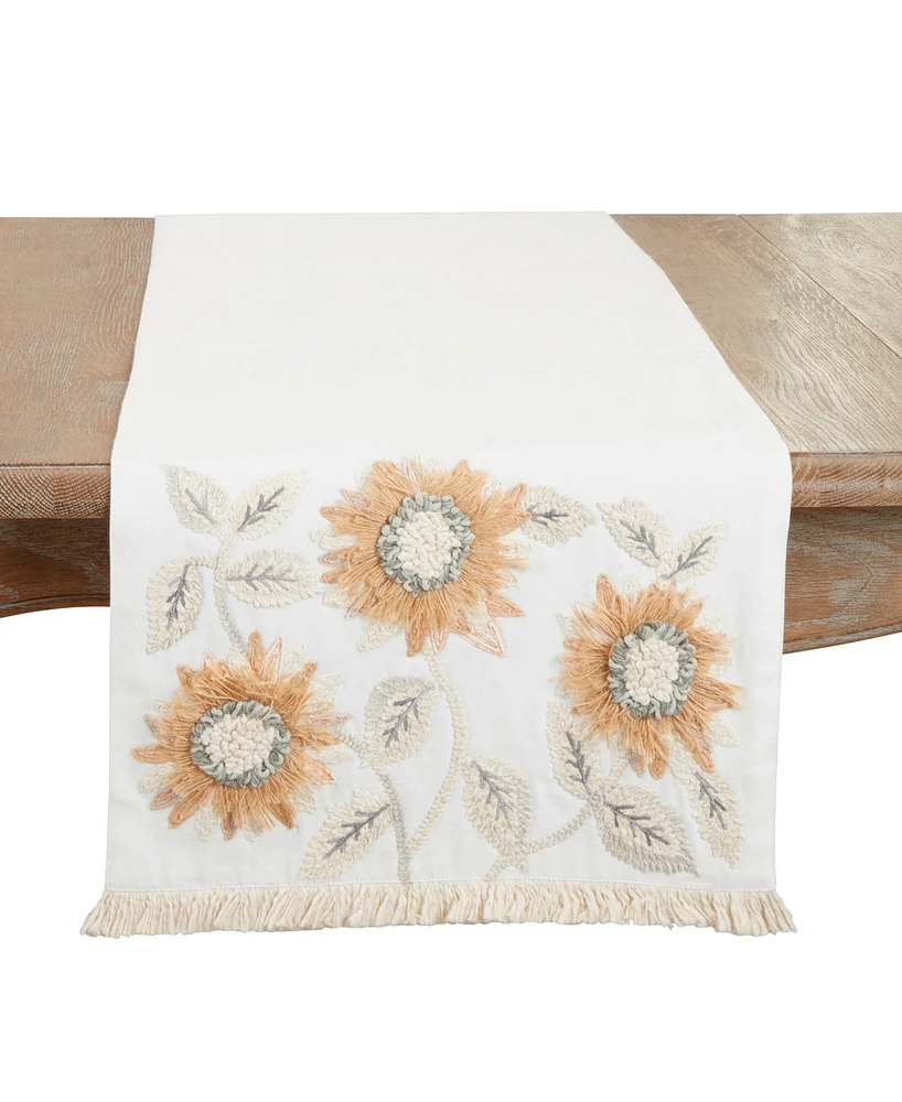 Saro Lifestyle Enchanting Sunflower Embroidered Table Runner, 16"x72"