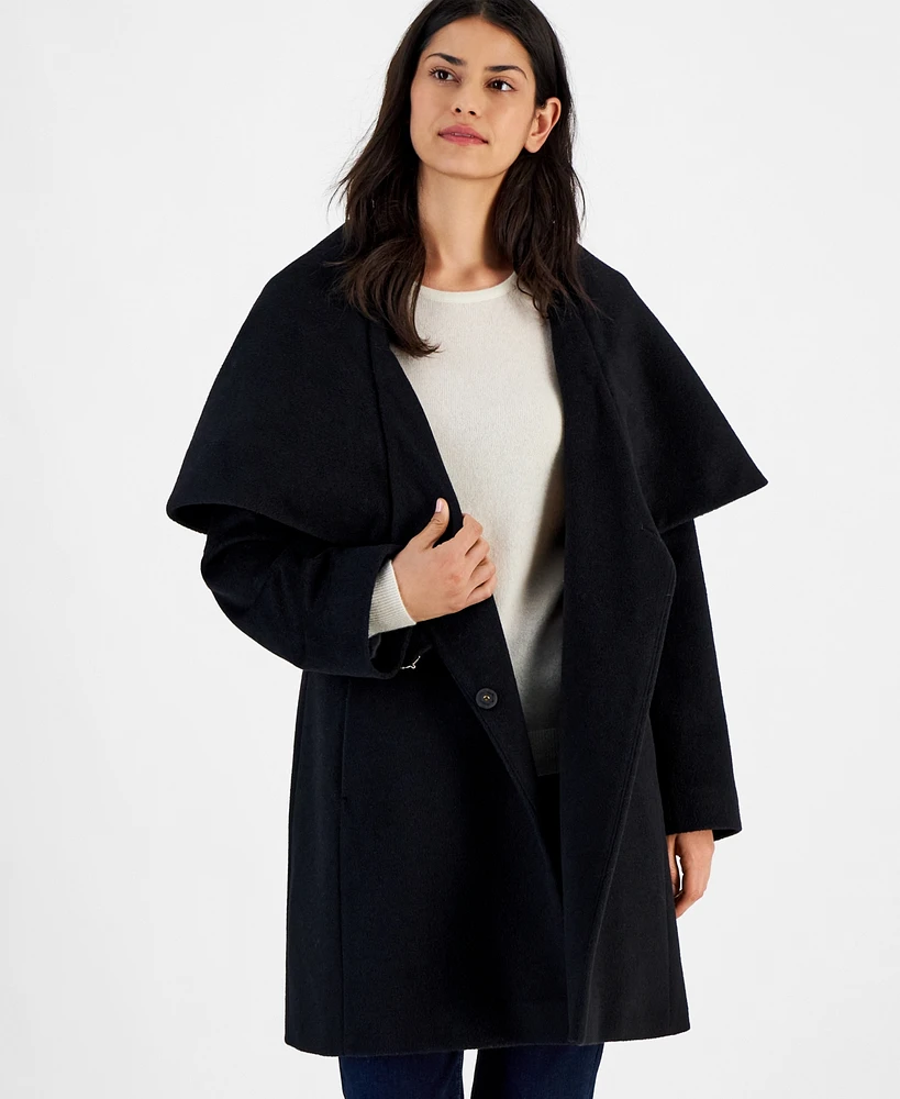 Via Spiga Women's Belted Hooded Shawl Wrap Coat