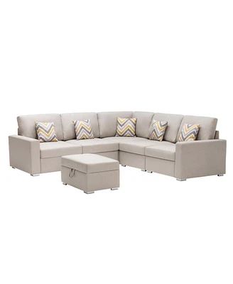 Simplie Fun 6 Piece Reversible Sectional Sofa With Ottoman & Pillows