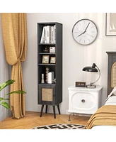 Costway Rattan Storage Cabinet Freestanding Slim Organizer Wood Display Rack Living Room
