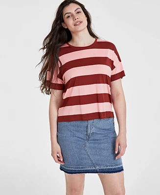 On 34th Women's Rugby Stripe Drop-Shoulder T-Shirt, Created for Macy's