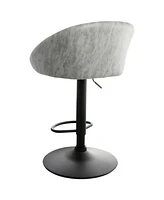 Elama 2 Piece Cloth Adjustable Bar Stool Set in Gray with Black Base