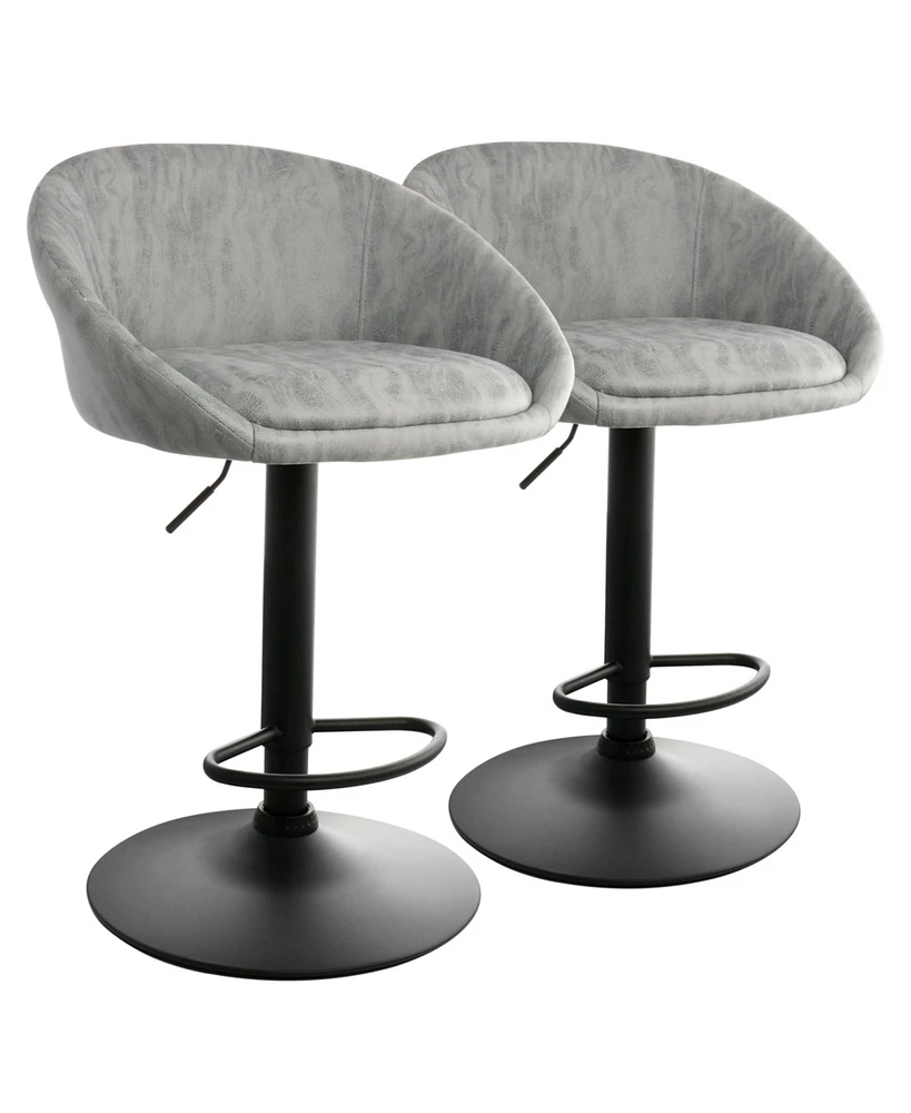 Elama 2 Piece Cloth Adjustable Bar Stool Set in Gray with Black Base