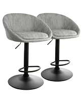 Elama 2 Piece Cloth Adjustable Bar Stool Set in Gray with Black Base