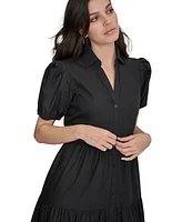 Dkny Women's Puffed-Sleeve Tiered Shirtdress