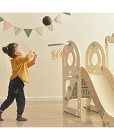 Streamdale Furniture Bus-themed Kids Play Structure with Slide and Basketball Hoop