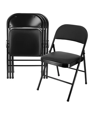 Elama 4 Piece Metal Folding Chair with Padded Seats in Black