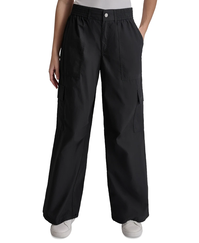 Dkny Jeans Women's Smocked-Waistband Cotton Cargo Pants - BLK