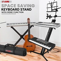 5 Core 2 Tier Column Keyboard Stand Riser Piano Holder Heavy Duty Aluminium Built Attached Adjustable Music & Mic Stands Height 51.2 Inch for 61 76 88