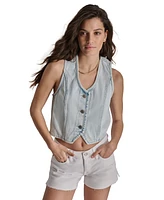 Dkny Women's Denim Cropped Notched-Hem Vest - H8T