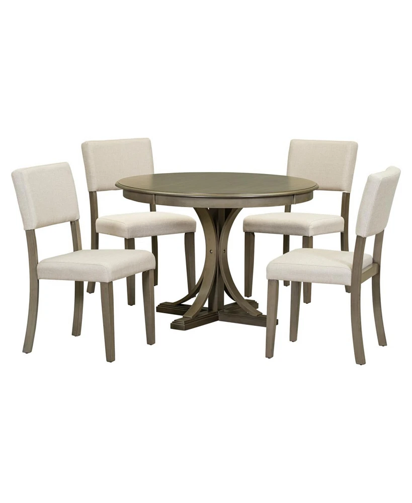 Streamdale Furniture 5-Piece Retro Round Dining Table Set With Curved Trestle Style Table Legs And 4