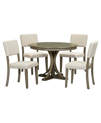 Simplie Fun 5-Piece Retro Round Dining Table Set With Curved Trestle Style Table Legs And 4