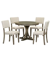 Streamdale Furniture 5-Piece Retro Round Dining Table Set With Curved Trestle Style Table Legs And 4