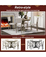 Simplie Fun 5-Piece Retro Round Dining Table Set With Curved Trestle Style Table Legs And 4