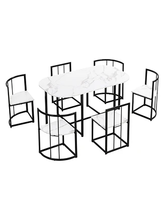 Simplie Fun Modern 7-Piece Dining Table Set With Faux Marble Compact 5 5" Kitchen Table Set For 6