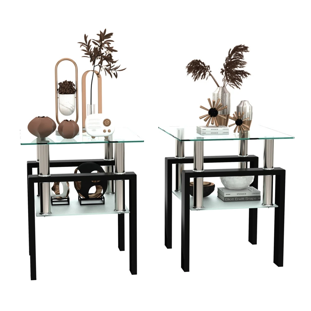 Modern Tempered Glass Square Coffee Table Set