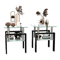 Modern Tempered Glass Square Coffee Table Set