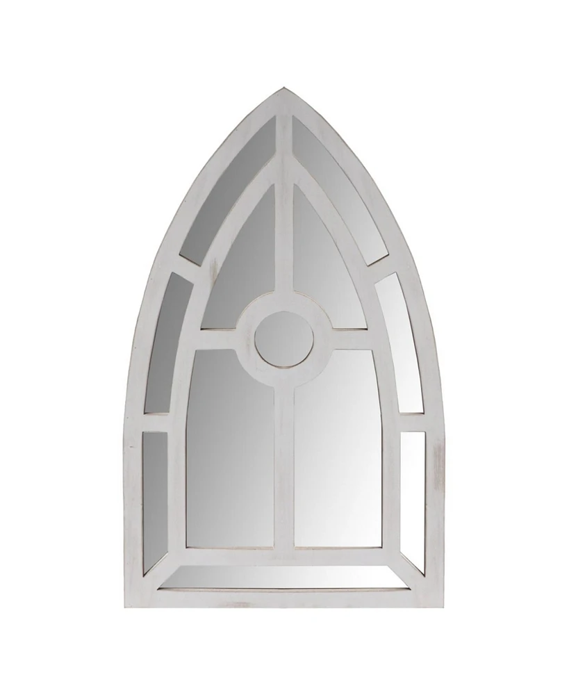 Streamdale Furniture Arched Window Pane Wooden Wall Mirror With Trimmed Details, Silver