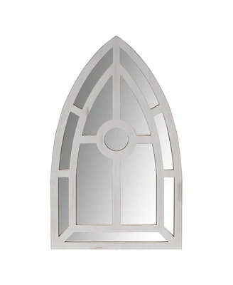 Simplie Fun Arched Window Pane Wooden Wall Mirror With Trimmed Details, Silver