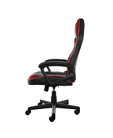 Elama High Back Adjustable Faux Leather Office Chair in Black and Red Trim