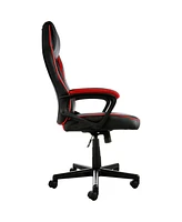 Elama High Back Adjustable Faux Leather Office Chair with Mesh and Fabric in Black and Red Trim