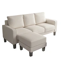 Simplie Fun Modern Living Room Furniture L Shaped Sofa With Ottoman In Fabric