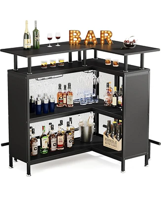 Tribesigns Home Bar Unit, L-Shaped Bar Table with Stemware Racks and 2