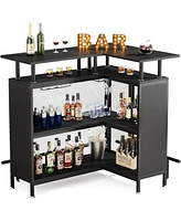 Tribesigns Home Bar Unit, L-Shaped Bar Table with Stemware Racks and 2-Tier Shelves, Corner Mini Coffee Liquor Cabinet with Footrest for Home/Kitchen/