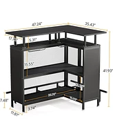 Tribesigns Home Bar Unit, L-Shaped Bar Table with Stemware Racks and 2-Tier Shelves, Corner Mini Coffee Liquor Cabinet with Footrest for Home/Kitchen/