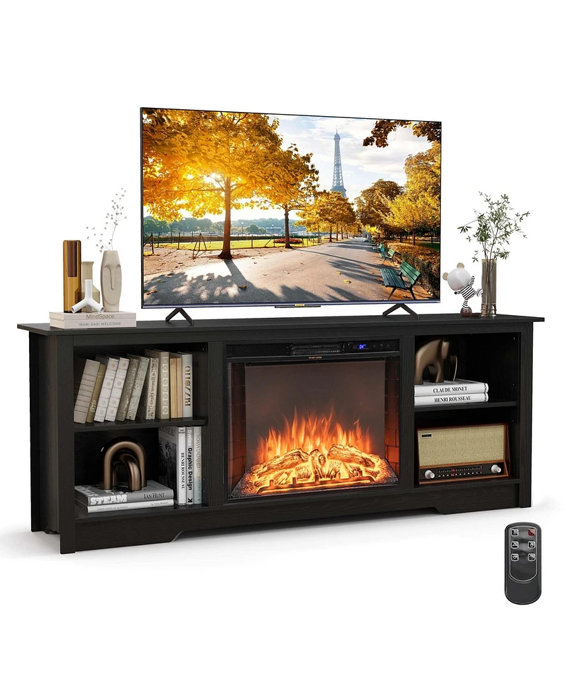 Costway 70" Tv Stand with 26" Electric Fireplace Insert Remote Control for 75"