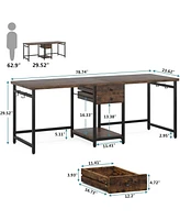Tribesigns 79 Inch Extra Long Desk, Double Desk with 2 Drawers, Two Person Desk Long Computer Desk with Storage Shelves, Writing Table Study Desk for