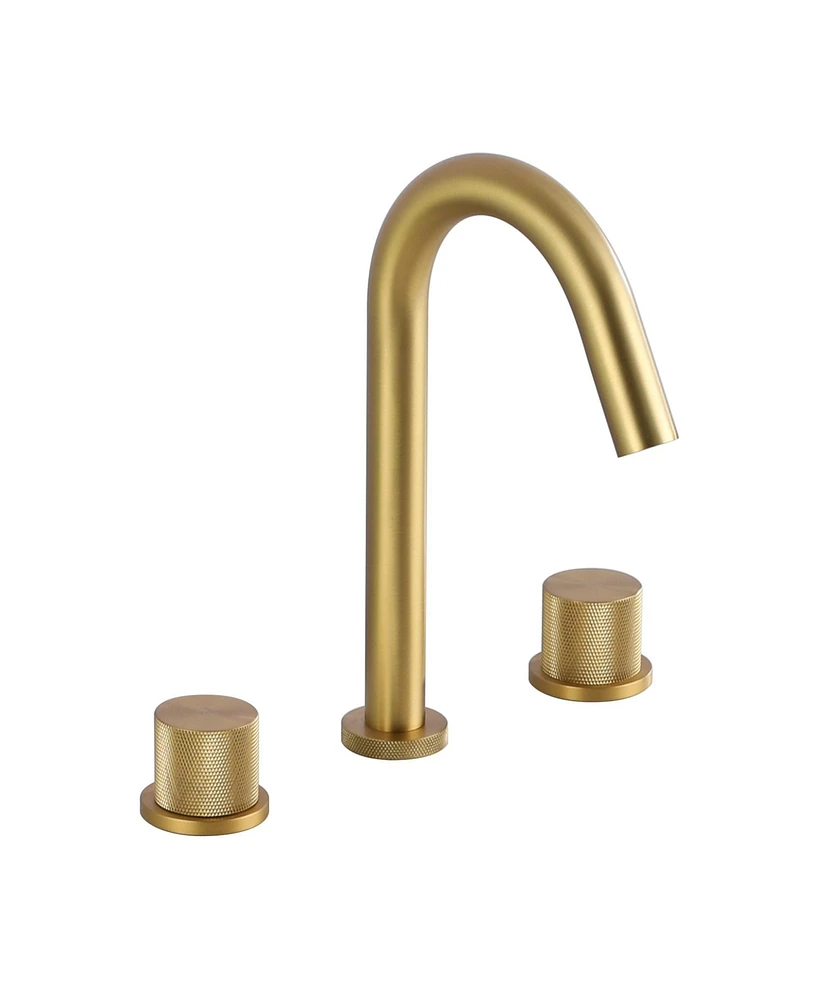 Mondawe Deck Mounted 8 Inch Widespread Double-Handle Bathroom Faucet Brushed Gold for Bathroom, Vanity, Laundry