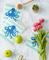 Design Imports Swedish Dishcloths for Kitchen Cleaning, Machine Washable Dishwasher Safe, 7.75 x 6.75", Octopus, 3 Piece