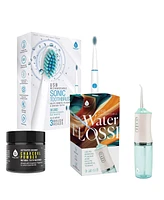 Pursonic Oral Care Power Bundle: Usb Rechargeable Water Flosser, Sonic Toothbrush, and Charcoal Teeth Whitener - Assorted Pre