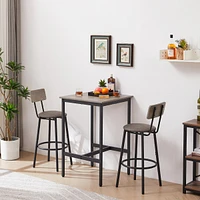 Streamdale Furniture Bar Table Set With 2 Bar Stools Pu Soft Seat With Backrest23.62"W X 23.62"D X 35.43