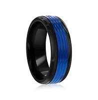 Metallo Stainless Steel Black and Blue Cz Ring